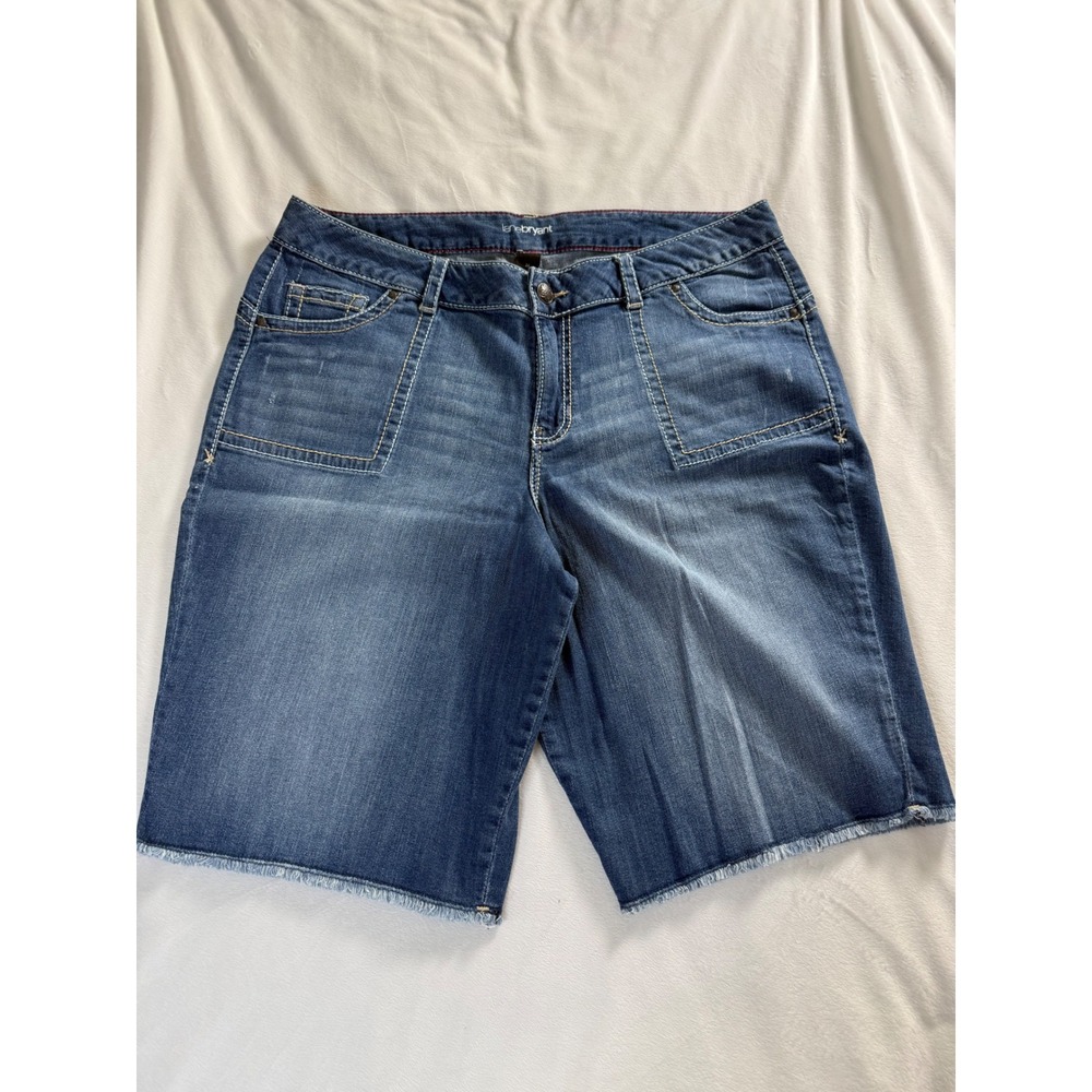 Lane Bryant Women Blue Denim Bermuda Shorts Raw Hem Size 20